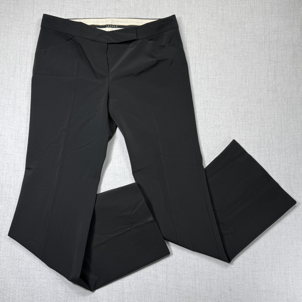 Theory Dress Pants Flare Leg Black Stretch Workwear USA Made Zip Size‎ Waist 35"